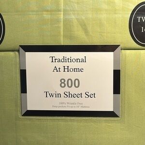 Traditional At Home 4pc Twin Sheet Set Spring Green Stripes embossed